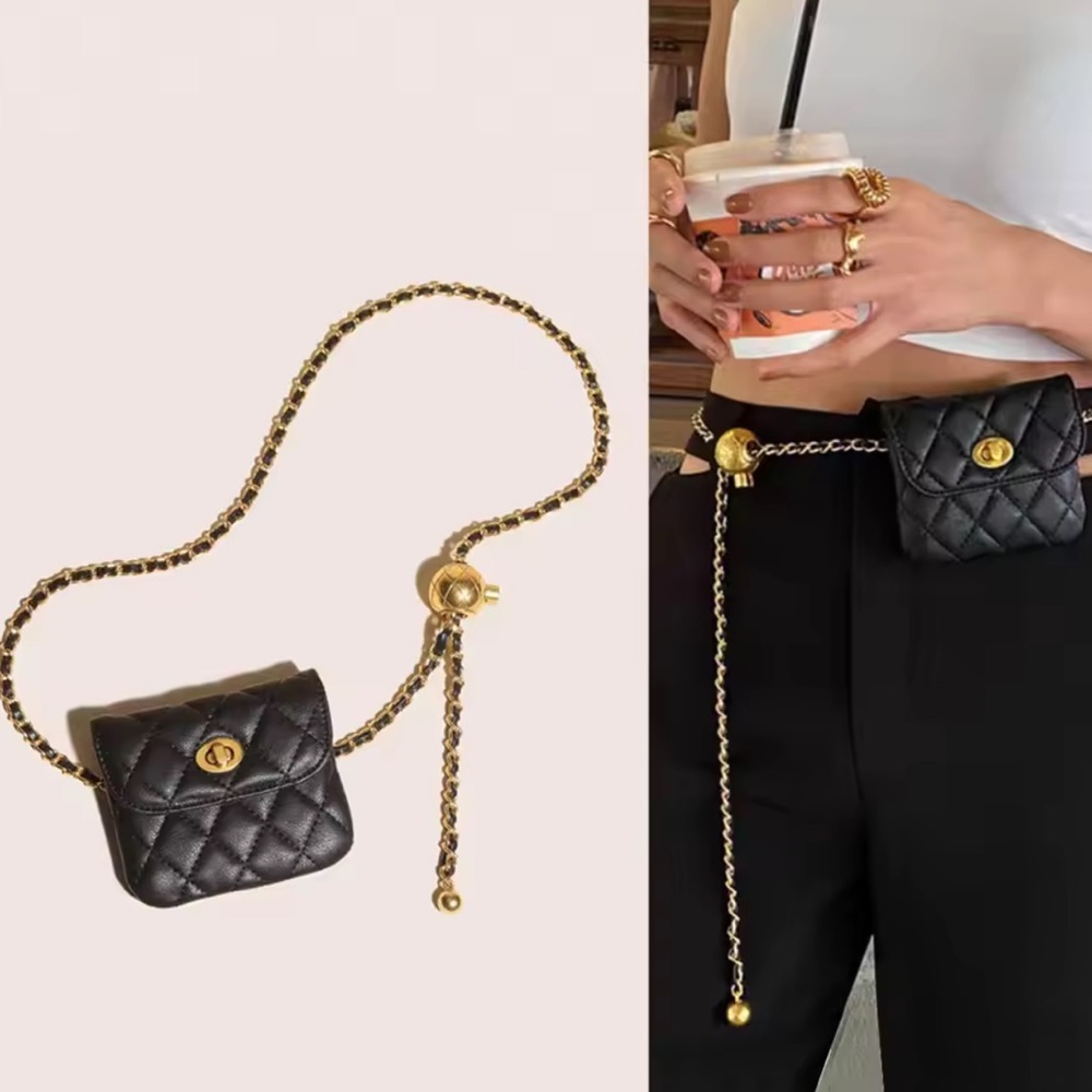 New! Gold belt and wallet high quality Chic Black Quilted Chain Bag